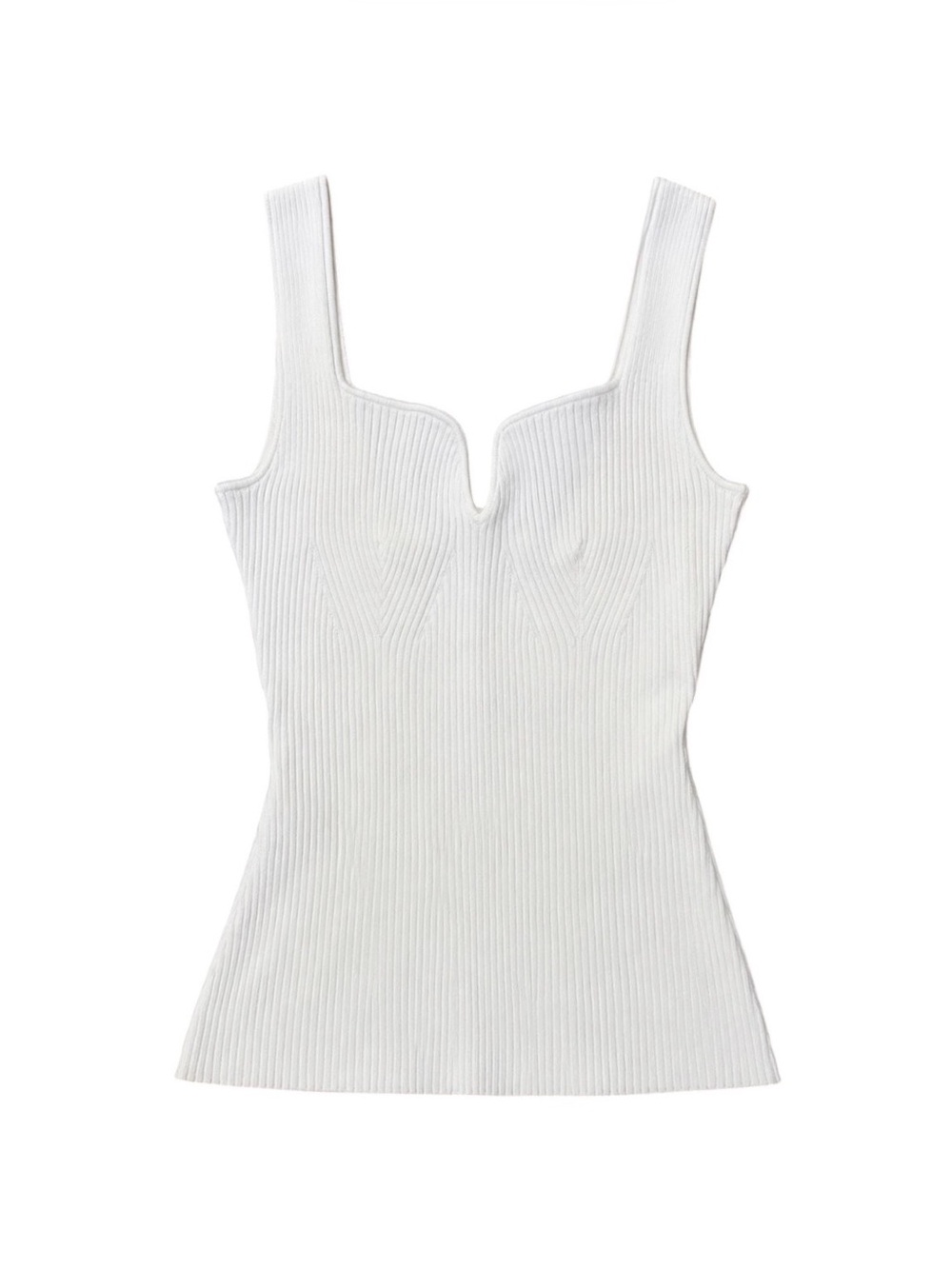 H&M Ribbed Knit Tank Top Womens Small Off White Sleeveless Notch Neck Stretch